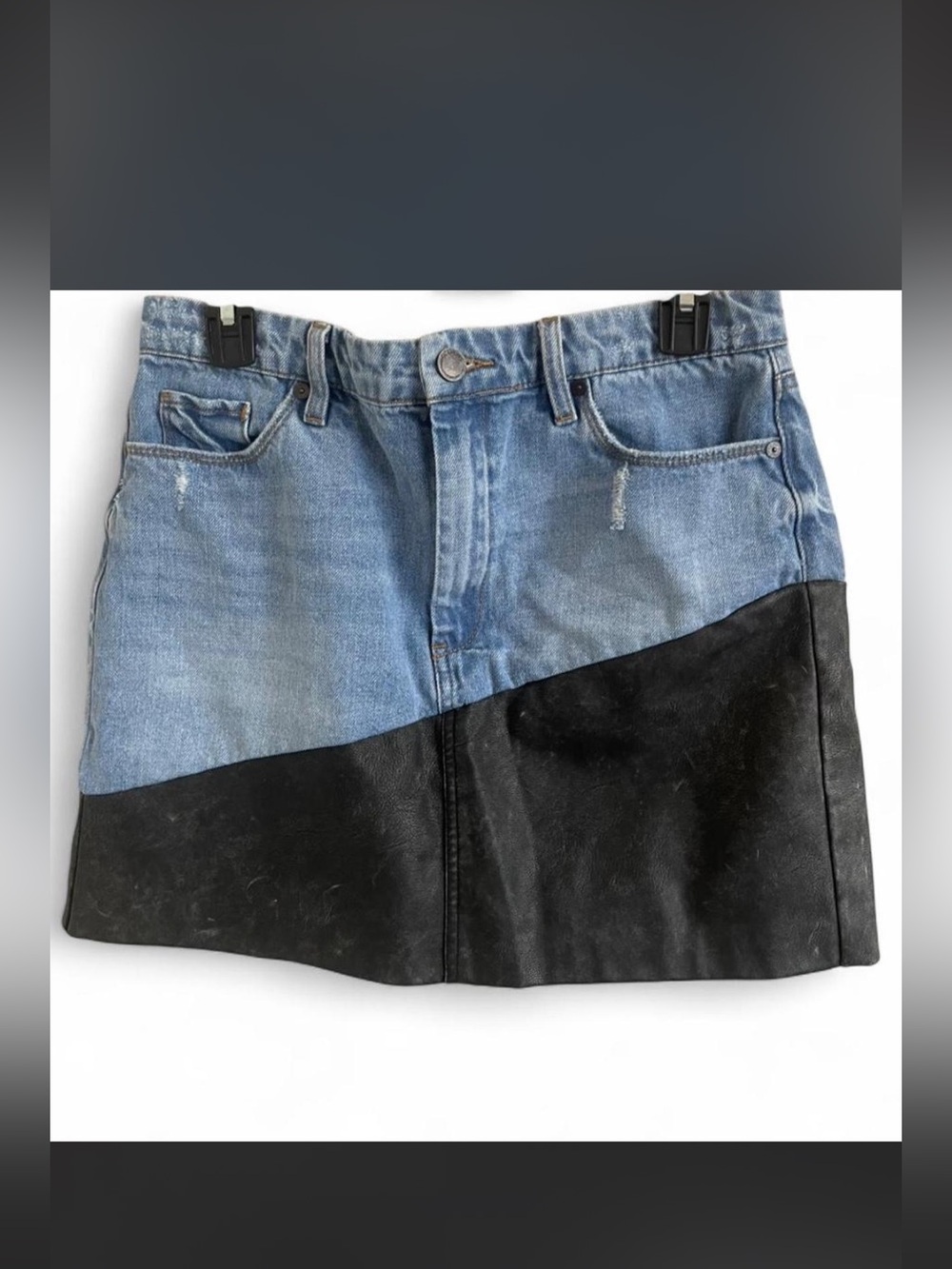 Blank NYC "BORN TO RIDE" blue/black denim mini skirt